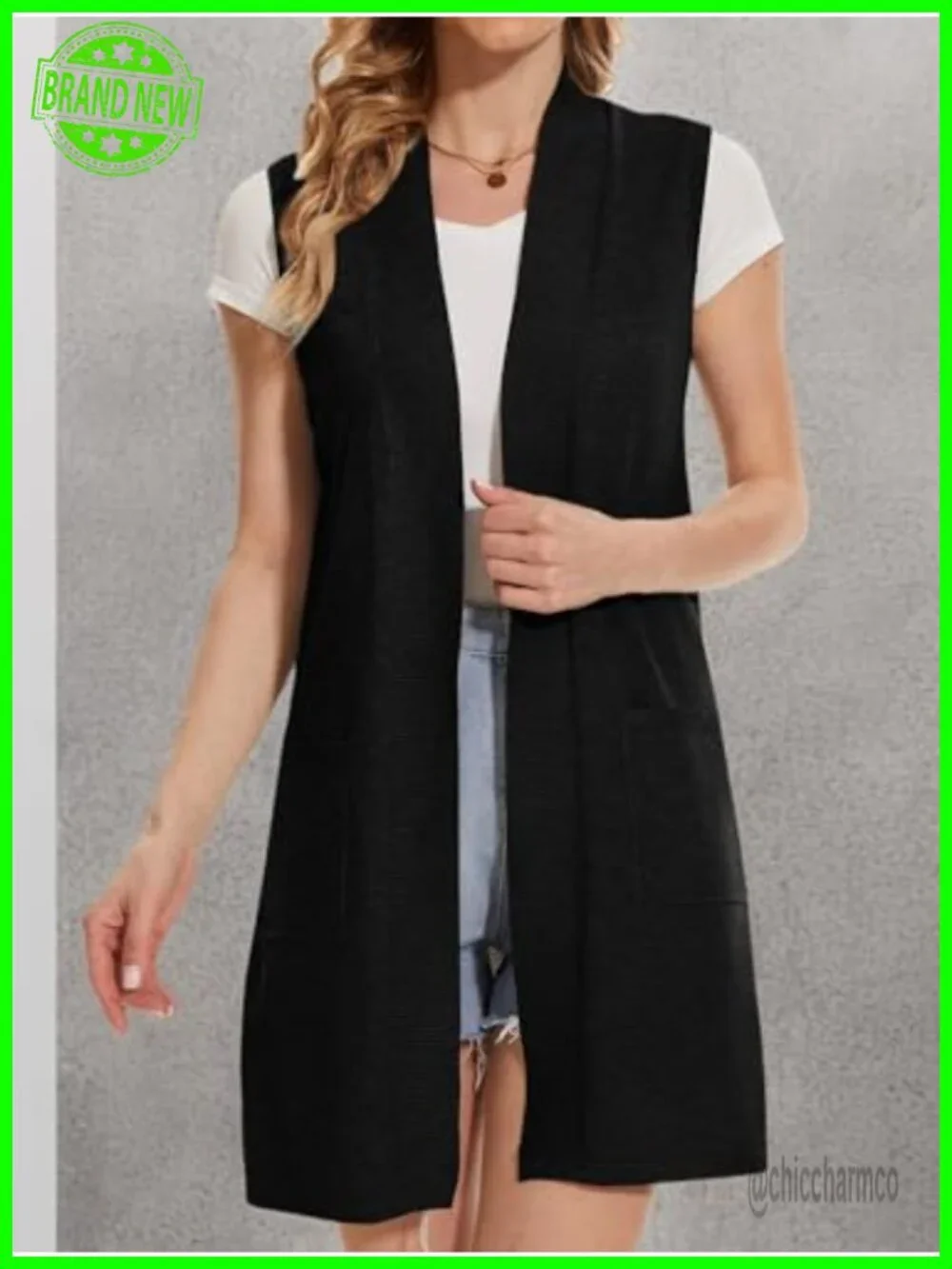 Sleeveless Cardigan Vest Open Front Long Sweater with Pockets Lightweight Office